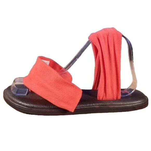 Sanuk Yoga Slingback Sandals Women Sz 8 Red Flat Boho‎ Summer - Picture 1 of 7